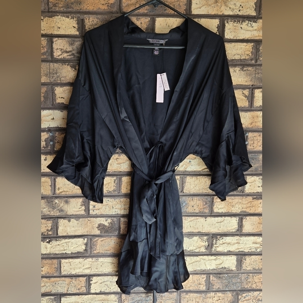 Victoria's Secret black lingerie satin sleep robe